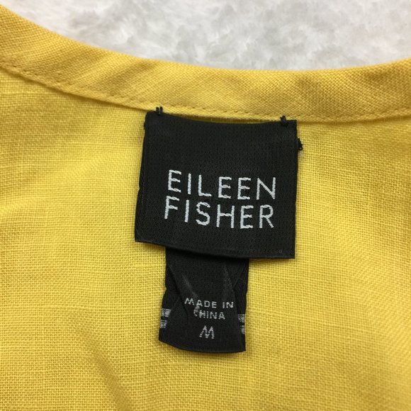 Eileen Fisher Tank Tunic Swing Dress Size M Womans Yellow Linen Drawstring Waist - Picture 4 of 13